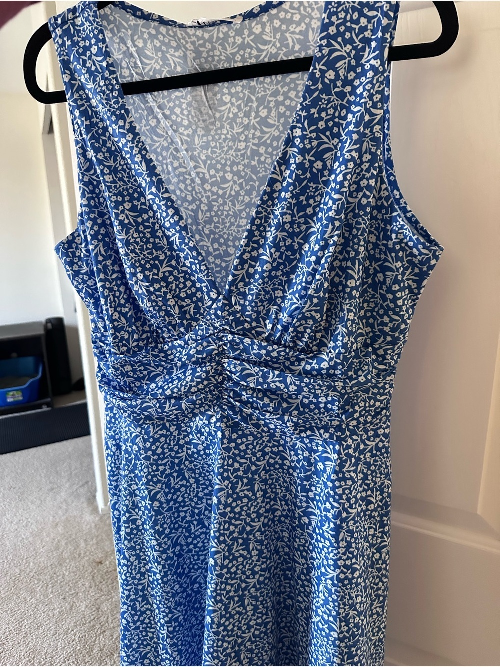 Blue Floral V-Neck Midi Dress - Picture 6 of 8